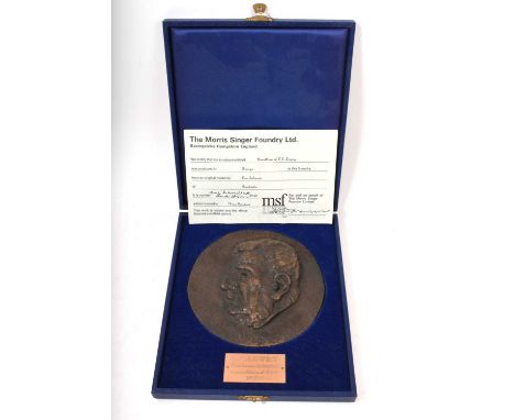 Leo Solomon bronze limited edition 'Medallion of L.S. Lowry' incised signature, No. 107/300, 13cm diameter, cased with certif