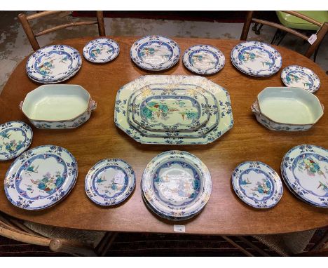 Part service of early 19th century Spode ironstone, with printed and coloured Chinoiserie decoration, including three graduat