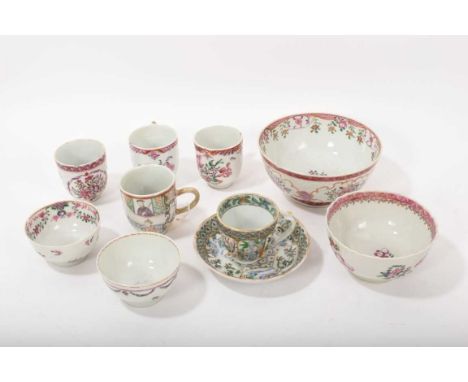 Group of 18th and 19th century Chinese famille rose and verte porcelain, including cups, saucers, tea bowls and bowls (10)Six