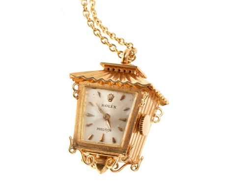 Rare 1960s Rolex gold novelty pendant watch in the form of a lantern, with Rolex Precision 17 jewel movement in 18ct gold cas