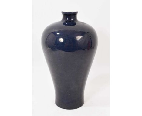 Chinese monochrome blue porcelain Meiping vase, Jiajing mark to base but later, 28cm highSome glaze scratches but otherwise i