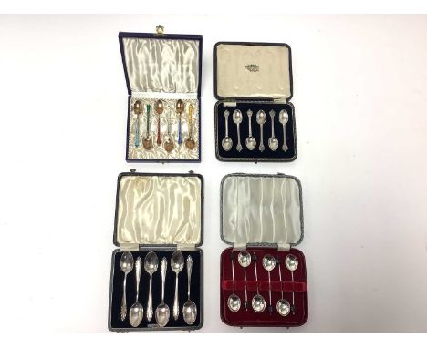 Three cased sets of 1920s/30s silver coffee spoons (Sheffield 1929/33/34) various makers, together with a cased set of six Da