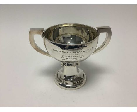 Royal Norfolk &amp; Suffolk Yacht Club silver twin handled trophy won by M. M. Marshall at Somerleyton 1913, (Chester 1912) 1