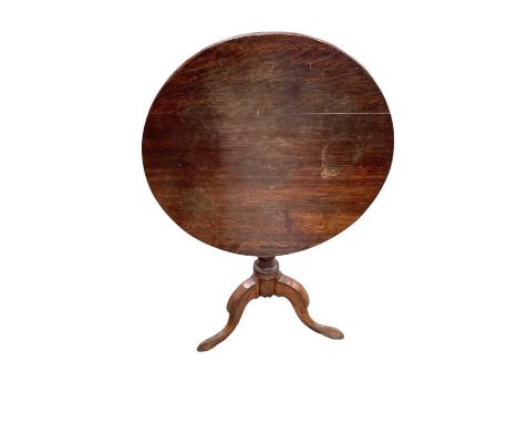 George III mahogany and elm occasional table, with circular tilt-top on vase shaped column and hipped cabriole legs, 71cm dia