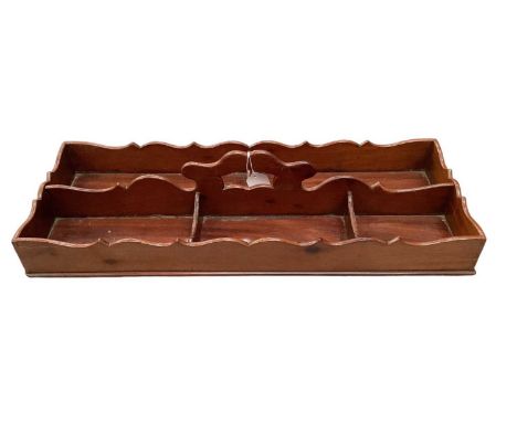 Ornate 19th century mahogany cutlery tray, with divisions and integral carrying handle, 63cm wide