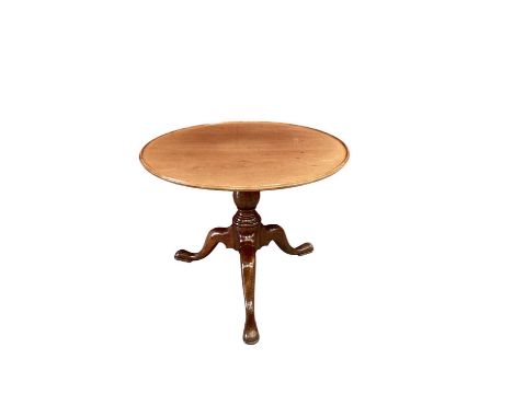 Mid 18th century mahogany occasional table, with dished circular top raised on tripod cabriole base and pad feet, reduced in 