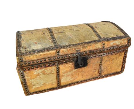 18th century pony skin dome top carriage trunk, makers label inside lid, Pound &amp; Tasker, Leadenhall Street, London, 55cm 