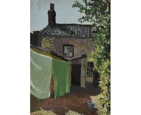 S. E. Hamilton Wood (1918-1988) gouache - 'The Washing Line', signed and dated '49, 45cm x 32cm, in glazed frame Provenance: 