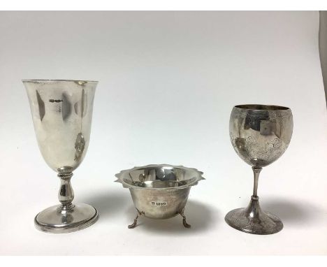 Small group of miscellaneous silver, including a vase, sugar bowl and America silver goblet (various dates makers). All at ap