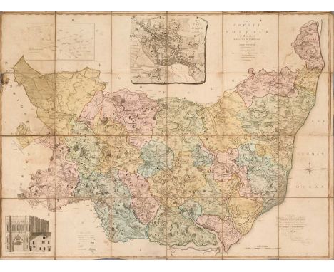 Rare and large 18th century linen backed handcoloured map of Suffolk by Joseph Hodskinson, The County of Suffolk...Engraved a