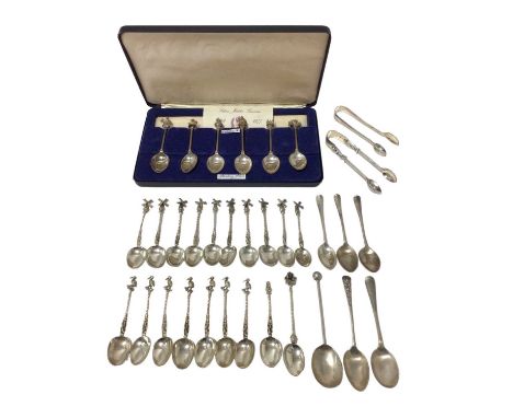 Collection of silver and white metal spoons to include a set of six Queen Elizabeth II Silver Jubilee spoons, approximately 1