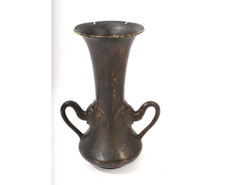 Early 20th century Japanese bronze elephant vase, with flared rim and twin elephant head handles, 26cm high, three character 