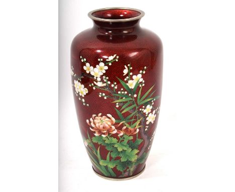 Early-Mid 20th century Japanese cloisonné enamel vase, baluster form decorated with flowers, 25cm high