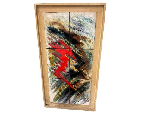 Rita Moiret (1912-1994) enamel composition, abstract, comprised of six panels, signed, titled to label verso, 107cm x 51cm.Pr