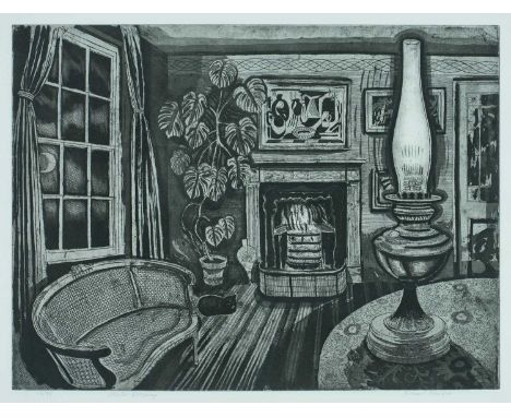 *Richard Bawden (1936-2024) signed etching - 'Winter Evening', 16/85, inscribed in pencil, 41.5cm x 55cm, in glazed frame
