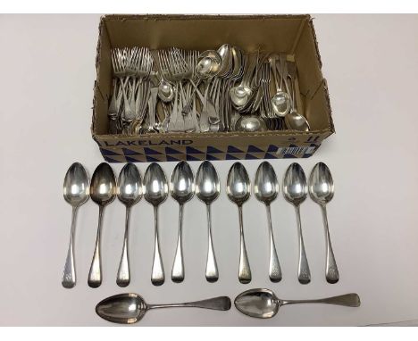 Large collection of Victorian silver Old English and Fiddle pattern flatware, all with engraved monograms/initials, comprisin