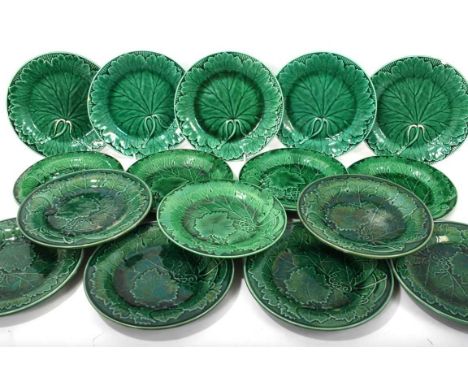 Collection of Wedgwood and other green glazed leaf plates, 20cm diameter (16)Please note only 5 of the plates are stamped Wed