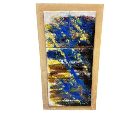 Rita Moiret (1912-1994) enamel composition, abstract, comprised of six tiles, signed, 107cm x 51cm.Provenance: Estate of the 