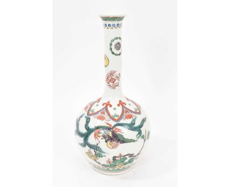 Japanese 'famille verte' style porcelain bottle vase with phoenix decoration, circa 1900, 30cm high