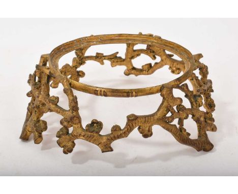 19th century Chinese/Japanese gilt bronze stand with prunus decorationThe insert is 11.5cm diameter approximately