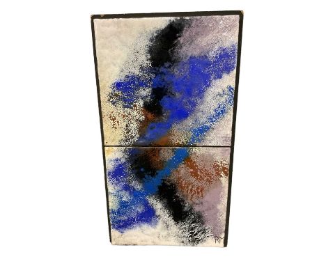 Rita Moiret (1912-1994) enamel composition, abstract, initialled, one panel comprising two tiles, 66cm x 36cm.Provenance: Est