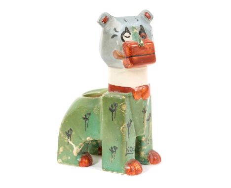 Louis Wain 'Haw Haw' pottery model of a cat, circa 1930s, polychrome painted, signed to base, 13cm highOne rear leg has been 