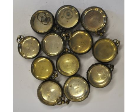 Twelve silver keywind pocket watch cases, with glasses, 24 oz gross