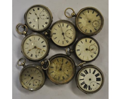 Eight various silver pocket watches with keywind lever movements (all a/f)