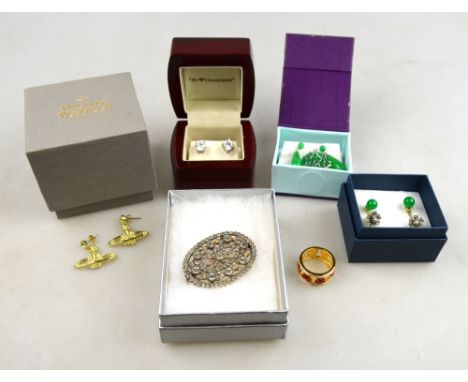 A pair of Vivienne Westwood gilt metal earrings in original box with sleeper bag etc to/w pair of single stone cubic zirconia