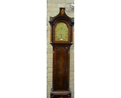 A good quality and substantial 19th century Sheraton inlaid figured mahogany longcase clock case, to accept an arched dial (d