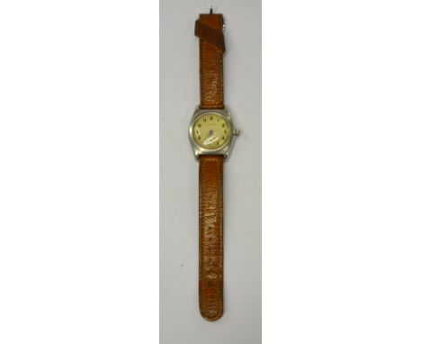 A vintage gentleman's stainless steel Rolex Oyster Perpetual self-wind wristwatch, the off-white dial with subsidiary seconds