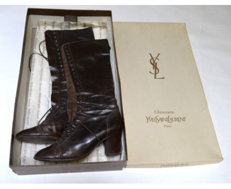 A pair of vintage Yves Saint Laurent dark brown leather lace-up boots, size 7 Condition Report Used condition, loss of leathe