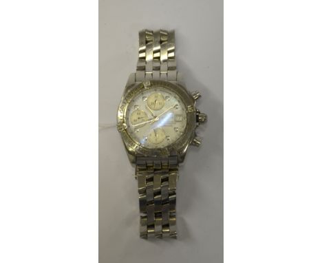 A gentleman's stainless steel Breitling '1884 Chronographe Certifie Chronometre Automatic', with mother-of-pearl dial, no.A13