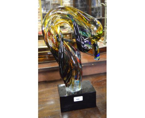 Sergio Costantini, Murano - 'Uprising' -  multi-coloured glass sculpture of abstract form raised on a rectangular black glass
