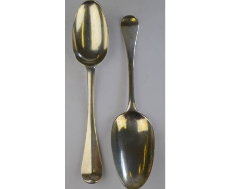 A George I silver Hanoverian rat-tail table spoon, James Wilks, London 1726, to/w a George II table spoon, Ebenezer Coker, Lo