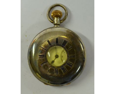 A Swiss .935 standard half-hunter pocket watch with English top-wind lever movement, no.831882 by Jays, 366 Essex Road, Londo