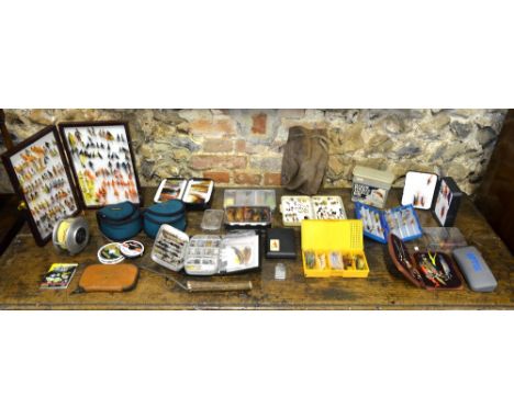 A selection of fly-reels, lures, spinners and other fishing tackle (box)