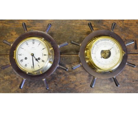 A Shatz Royal Mariner ship's clock, striking eight bells, to/w the matching Holosteric Compensated Barometer with mercury the