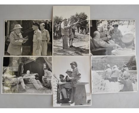 A series of six original WWII photographs of Winston Churchill's visit to Italy August 1944, depicting Churchill, General And