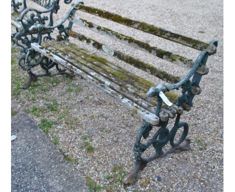 A Coalbrookdale cast iron and wood slat garden bench in serpent and grape design, weathered, 160 cm long