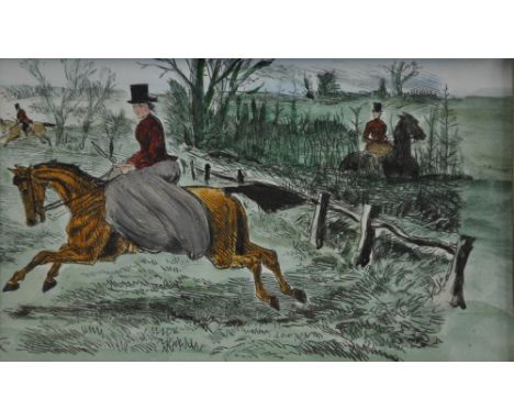 A set of four hand-coloured hunting prints to/w tapestry (5)