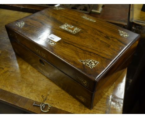 A Victorian mother-of-pearl inlaid rosewood writing box having