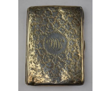 A Victorian  foliate engraved silver visiting card case with watered silk lining, Hilliard & Thomason, Birmingham 1889 Condit