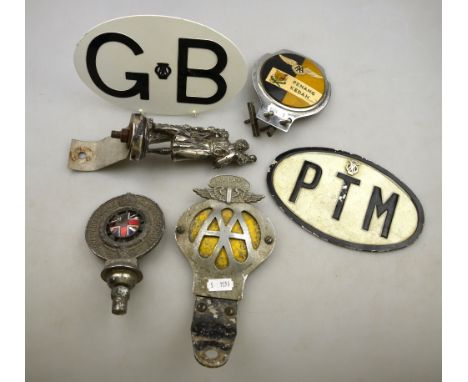 A vintage plated motoring St Christopher radiator mascot by D.S.R., 13.5 cm high to/w a Malaya AA badge N22941, a RACA part e