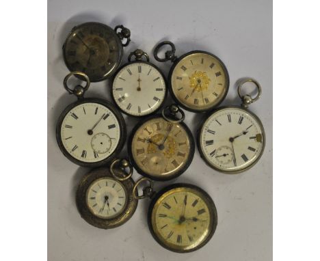 Eight various silver fob watches with keywind silver movements (all a/f)
