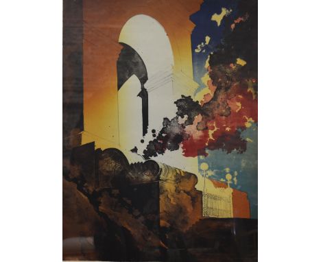 Hugh Buchanan - architectural abstract, aquatint, pencil signed and numbered 20/24, size 44 x 58 cm Condition Report Good ori