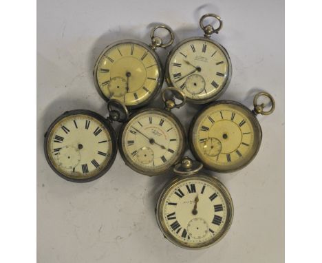 Six various silver pocket watches with keywind lever movements (all a/f)