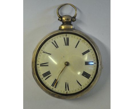 A George IV silver pair-case watch with verge movement no.4021 (un-named), 47 mm enamel dial, the case (probably) Henry Gallo