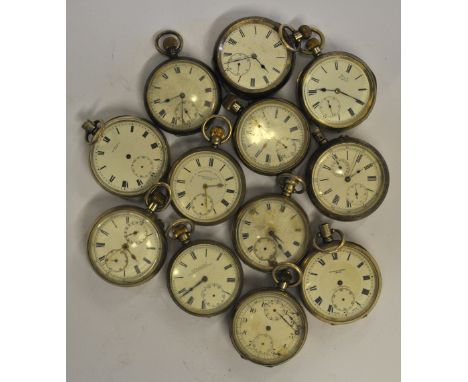 Twelve various silver pocket watches with top-wind movements (all a/f)