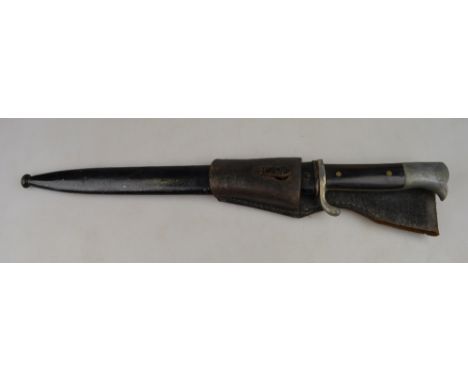 A WWII German small pattern dress bayonet with 25 cm electroplated fullered blade, two-piece wood grip and bird's head pommel